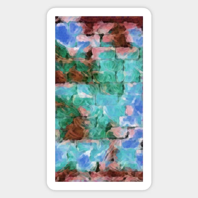 uniquely painted brick wall in blue green brown and beige shades Sticker by mister-john